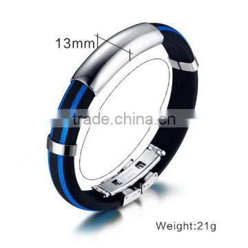 fashion mens silicone stainless steel bracelets custom own logo silicone braceets for promotional gifts 2017