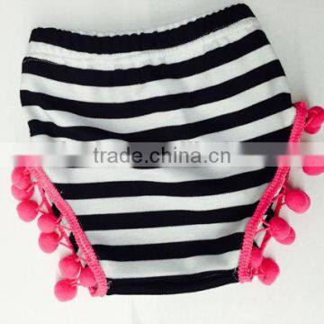 Black white stripes bloomer with hot pink pom pom new born baby clothes