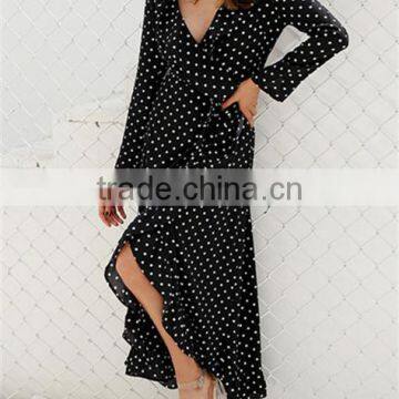 Evening Dress Long Sleeve Polka Dot Ruffle Wrap Women Maxi Dress Vestidos Beach Long Dress photo-5