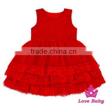 53SQG056 Lovebaby birthday solid color sleeveless red layers tutu dress for girl