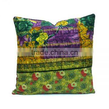 Velvet Cushion in Brown With Vintage Kantha Backing photo-3