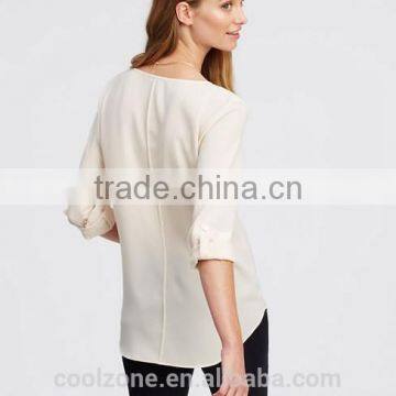 New Fashion High Quality Crepe v Neck Long Sleeve Woman Blouse photo-4