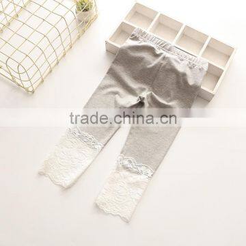Wholesale Summer Cotton Kids Girls Leggings Tights w/ Lace Plain Color Children Pants photo-3