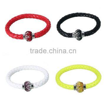 Multicolor PU Leather Woven Magnetic Clasp Braided leather Bangle Bracelet