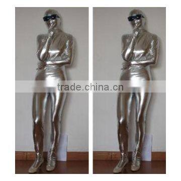 wholesale adult and kids lycra spandex silver shiny metallic zentai costume