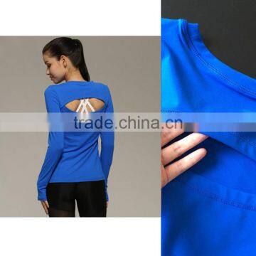 Solid color women long sleeve T-shirt nylon sport tops fitness wear autumn bulk tank top