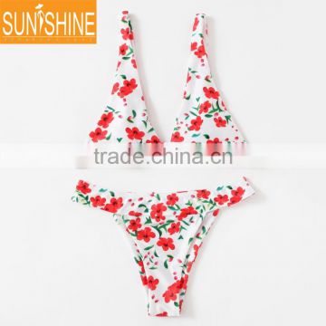 Adult Floral Halter Sexy Brazilian Cut Bikinis Seamless Reversible Bikini