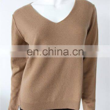 162-96 Women Flat Knit v Neck Reverse Cashmere Sweater photo-2