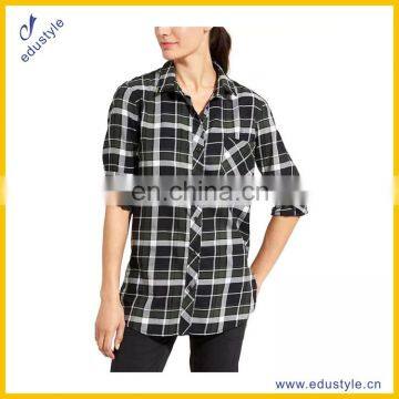 Wholesale Custom Women Flannel Plaid Shirt With Pocket