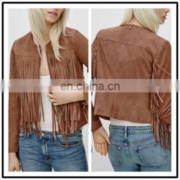 Chinese Clothing Wholesalers Winter Long Sleeve Fashion Sexy Women Fringe Suede Leather Jackets USA NT6494