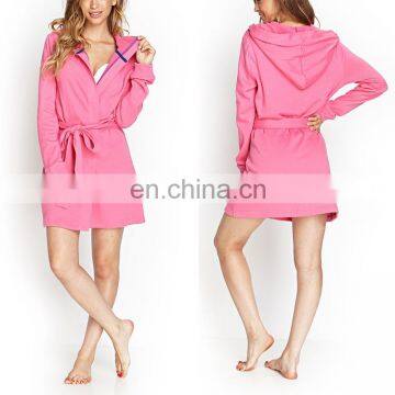 China shopping women sleepwear/New fashion self-tie waist hood robe 2016