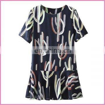 short sleeves customized printed chiffon dress/short blouse and pants suit