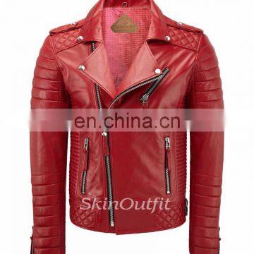 NEW MEN'S GENUINE LAMBSKIN STYLISH MOTORCYCLE BIKER LEATHER JACKET RED