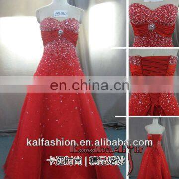 EB1342 Fashionable red backless with bead wedding dress