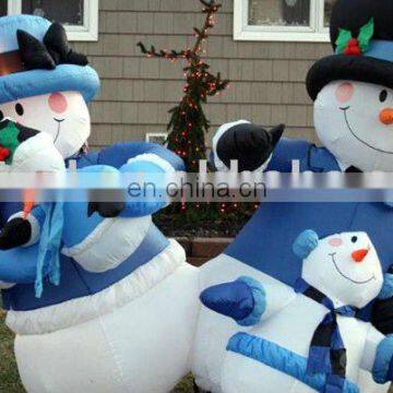 family inflatable snaowman decoration in blue clothes