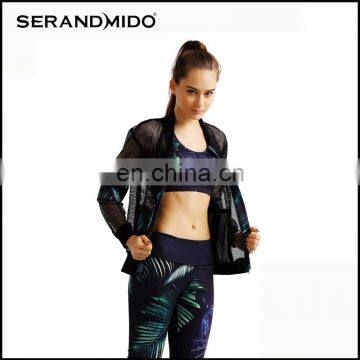 High Quality Green-leaves Dylan Black Fit Simple Fashion Casual Women Digital Printing Net Long Sleeve Tops