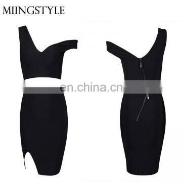 fashion oem v neck sexy mini dresses bodycon two pieces bandage bandage dresses 90% rayon