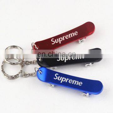 Top Quality Cheap Creative Souvenir Custom Logo Aluminum Alloy 3D Supreme Skateboard Bottle Opener With Keychain