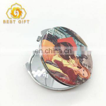 Beautiful Girls Printing Leather Compact Metal Mirror