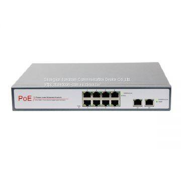 15.4W 10 ports PoE Switch with 8x 10/100M POE Ports + 2x Gigabit uplink Ports