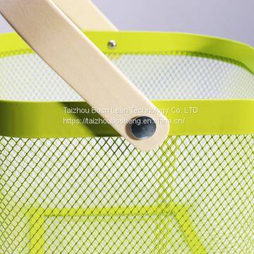 New Kitchen Toy Bath Fruit Flower Metal Wire Mesh Storage Cube Baskets With Wood Handle photo-3