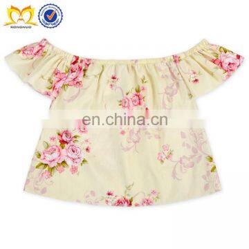 Vintage Baby Girls Clothes Peach Floral Printed Design Cotton Top Trendy Kids Girl Shirts