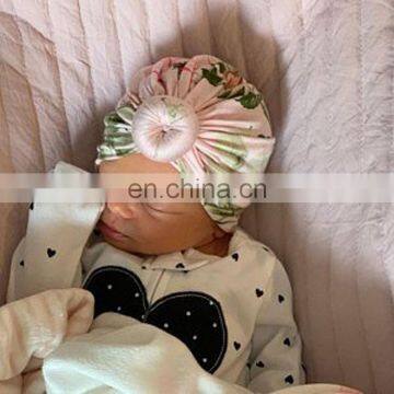Baby Infant Flower Prints Donut Turban Hat Bowknot Beanie Hats Turban Bun Knot Baby Infant Beanie Baby Girl