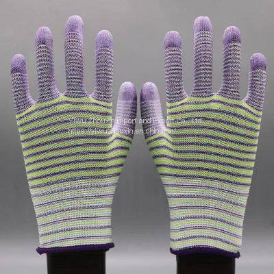 Colored Striped PU Palm-coated Gloves, Glue-coated Electronic Dust-free Work Anti-static Protective Labor Gloves photo-3