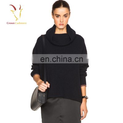 Short Front Long Back Fashional Ladies Black Oversized Knit Pullover Sweater