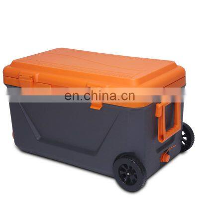 Wholesale Customized Color and Logo 45L Outdoor Ice Box Long term insulated  Pu form cooler box with wheel