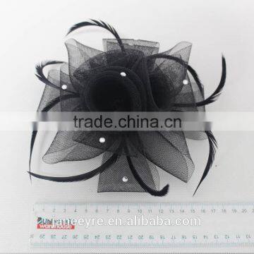 2016 New Design Women Hariclips Black Flower Fascinator With Feather photo-3