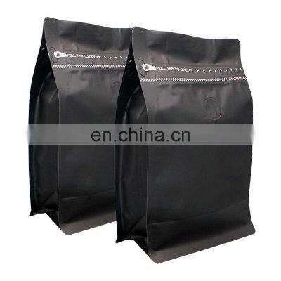 biodegrade matte plastic flat bottom stand up pouch  coffee bag with valve customized coffee bags ziplock packaging