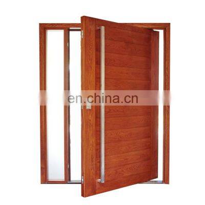 Hot sale external solid wood front door with glass simple wooden pivot house door