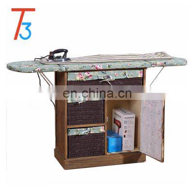 ironing board table wood cabinet with storage basket drawer