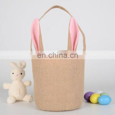 Promotional Reusable Eco-friendly Round Shape Bunny Baskets Jute Easter Gift Bag With Handle photo-2