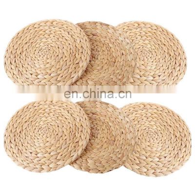 Traditional Art Decor Vintage Pastoral Style Sustainable Handmade Woven Round Straw Water Hyacinth Placemats