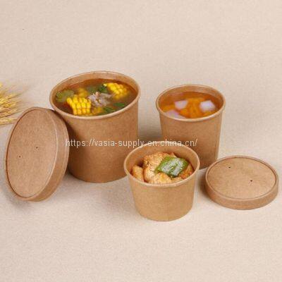 Disposable sustainable Kraft Soup Containers Soup Cups and Lids 8oz 12oz 16oz 26oz 32oz