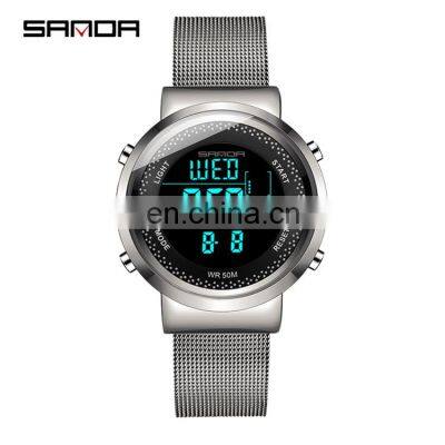 SANDA 383 384 Stainless Steel Mesh Band Digital Wrist Watch For Men Women Sports Trendy Couples Watches photo-4