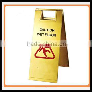Folding Golden Stainless Steels caution wet floor stand sign_ Pedestal Signs Stand_Portable hotel lobby warning sign