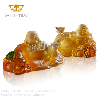 Factory Wholesale Crystal Liuli Laughing Maitreya Statue Blessing Car Interior Decoration