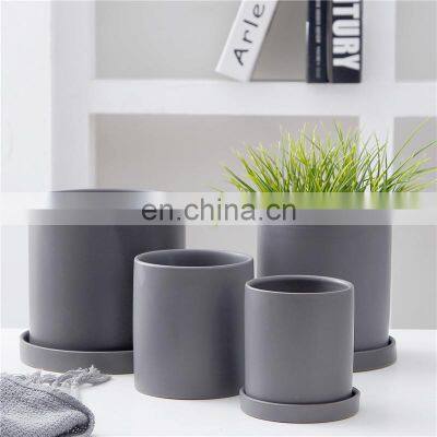 Nordic Modern Decorative Plant Pots Ceramic Cylinder Succulent Planter Plant Flower Pot With Tray Drainage Hole
