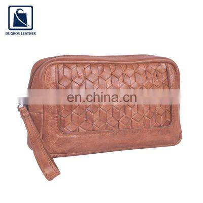 Eye Catching Design Hot Selling Stylish Swiss Cotton Lining Genuine Leather Makeup Pouch Cosmetic Bag for Bulk Buyers