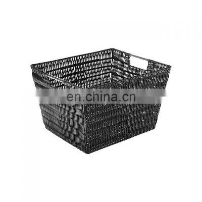 High quality large capacity stainless steel frame hand woven storage basket plastic vine storage box