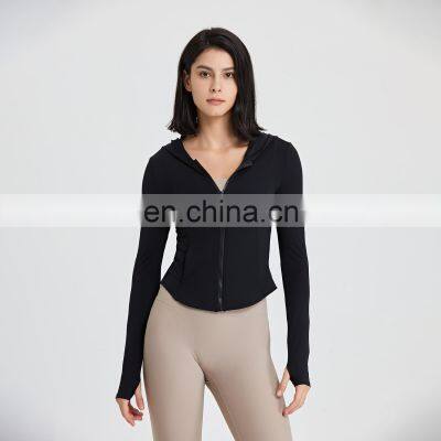 Top Selling Custom Logo Gym Yoga Wear Full Zip Hoodie Jacket Women Slim Compression Workout Fitness Activewear Crop Top photo-4