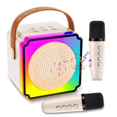 Worthy Mini Portable Bluetooth Karaoke Speaker with Wireless Microphone and Colorful Lights for Kids Adults Christmas gift