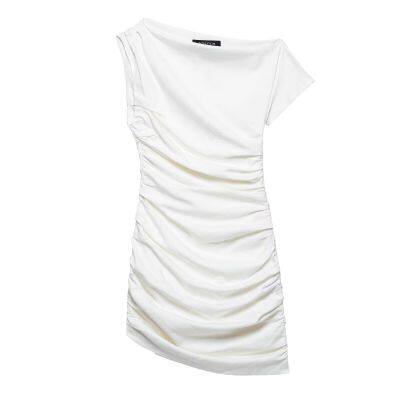 2025 New European and American Fashion Simple and Skinny Fold Short Dress