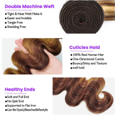 Highlight 4/27# Body Wave Bundle 100% Human Hair Virgin Hair no Shedding no Tangle photo-3