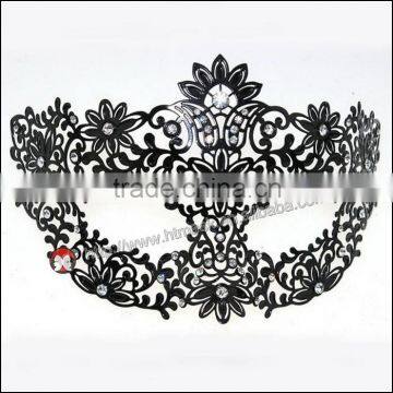 fancy Luxury Black elegant Metal Laser Cut Venetian Mask Innovation Rhinestones