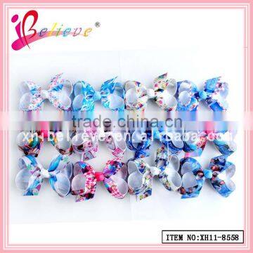 Assorted pattern frozen ribbon bow hair clips wholesal hair bows ribbon bow