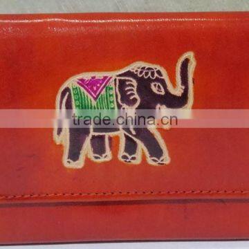 Leather Elephant Card Holder Fancy Canvas Money clip Wrislet Clutch